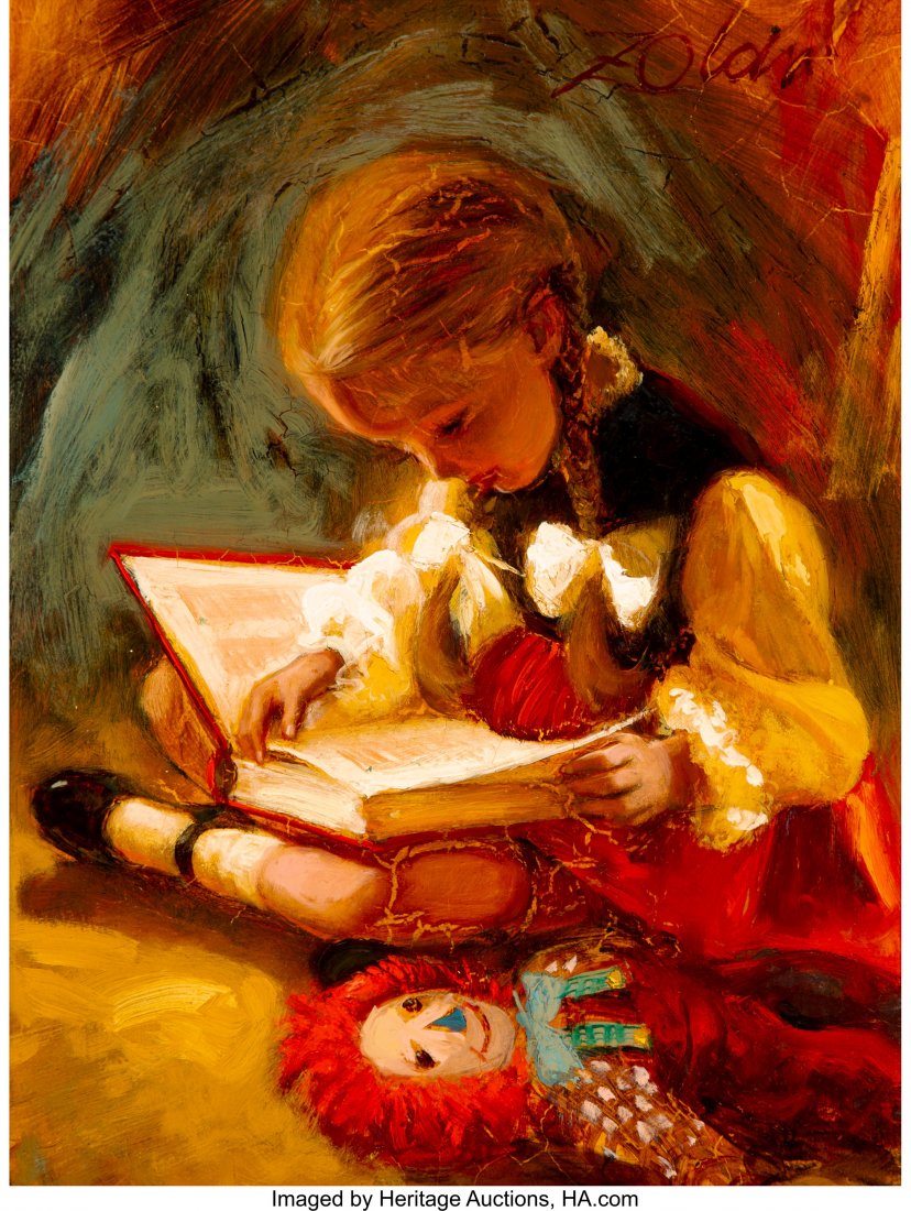 Donald James Zolan (American, 1937-2009) Girl wi: Donald James Zolan (American, 1937-2009) Girl with Book Oil on Masonite 12