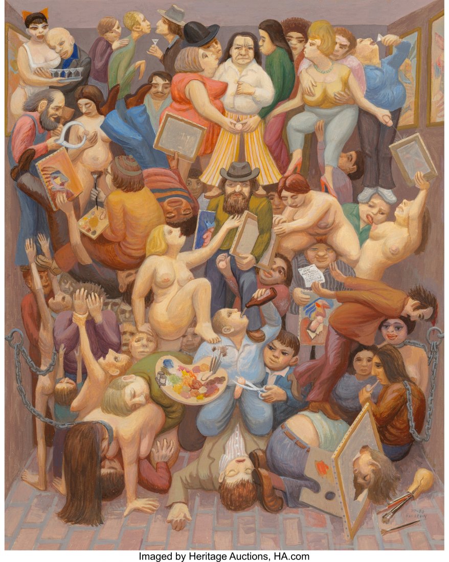 Eli Levin (American, b. 1938) Santa Fe Art Scene: Eli Levin (American, b. 1938) Santa Fe Art Scene, 1977-80 Oil on Masonite