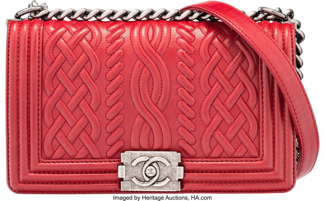 Chanel Red Lambskin Leather Medium Boy Bag with (1 of 4)