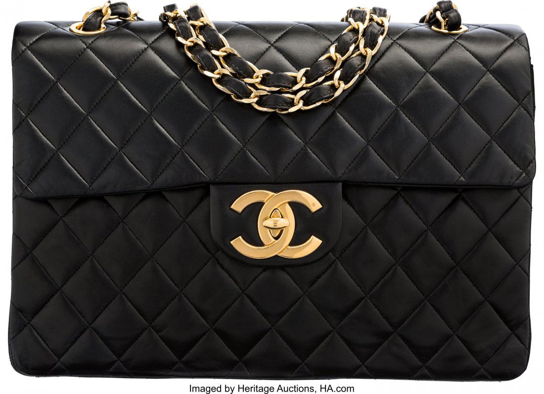 Chanel Black Quilted Lambskin Leather Jumbo Sing (1 of 4)
