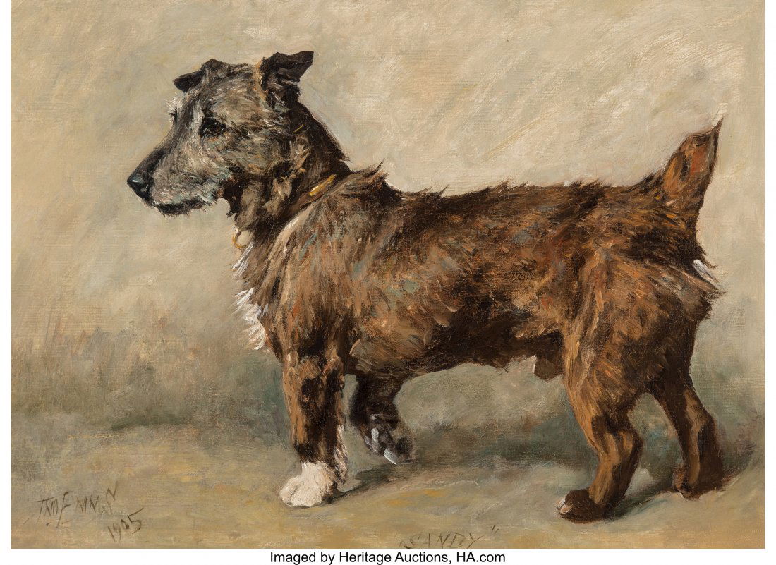 John Emms (British, 1843-1912) Sandy, 1905 Oil on: John Emms (British, 1843-1912)Sandy, 1905Oil on canvas15 x 20 inches (38.1 x 50.8 cm)Signed and dated lower left: Jno Emms 1905 Inscribed lower center: "Sandy" PROVENANCE: