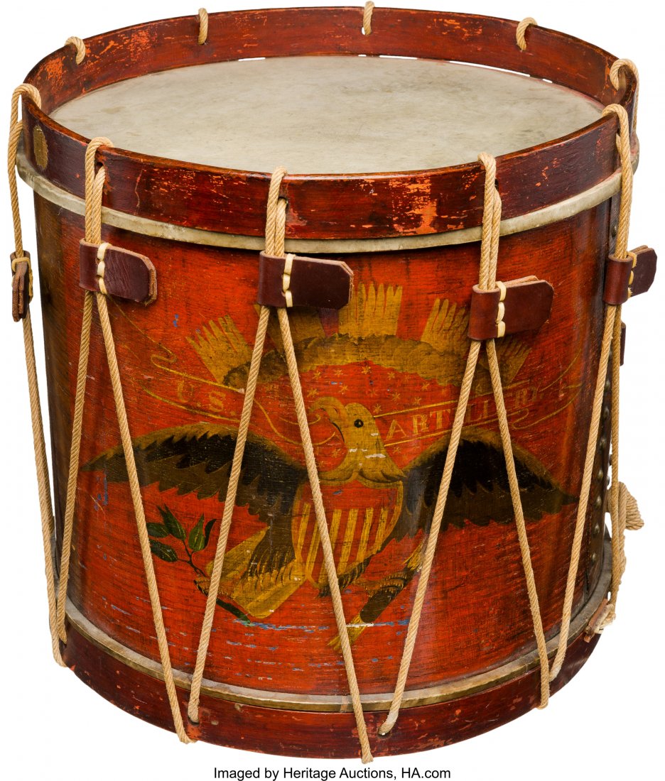 Superb Civil War-Era Artillery Snare Drum by Hor: Superb Civil War-Era Artillery Snare Drum by Horstmann, Brothers & Company. 17-inches
