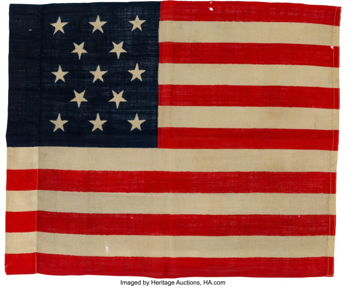 Rare Civil War-Era 13 Star Camp Flag. 18 x 22-in: Rare Civil War-Era 13 Star Camp Flag. 18 x 22-inches, press-dyed on wool bunting. A flag