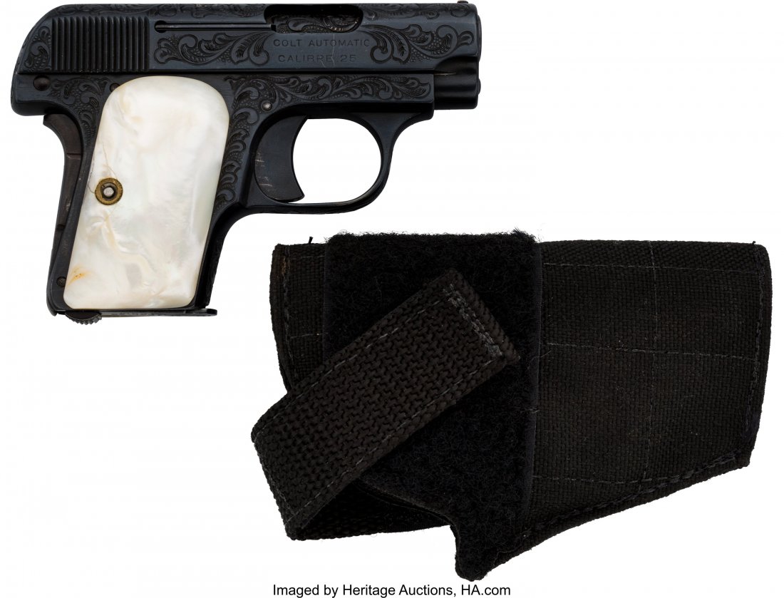 Engraved Colt Vest Pocket Model 1908 Semi-Automa: Engraved Colt Vest Pocket Model 1908 Semi-Automatic Pistol. Serial no. 40008, .25 cal