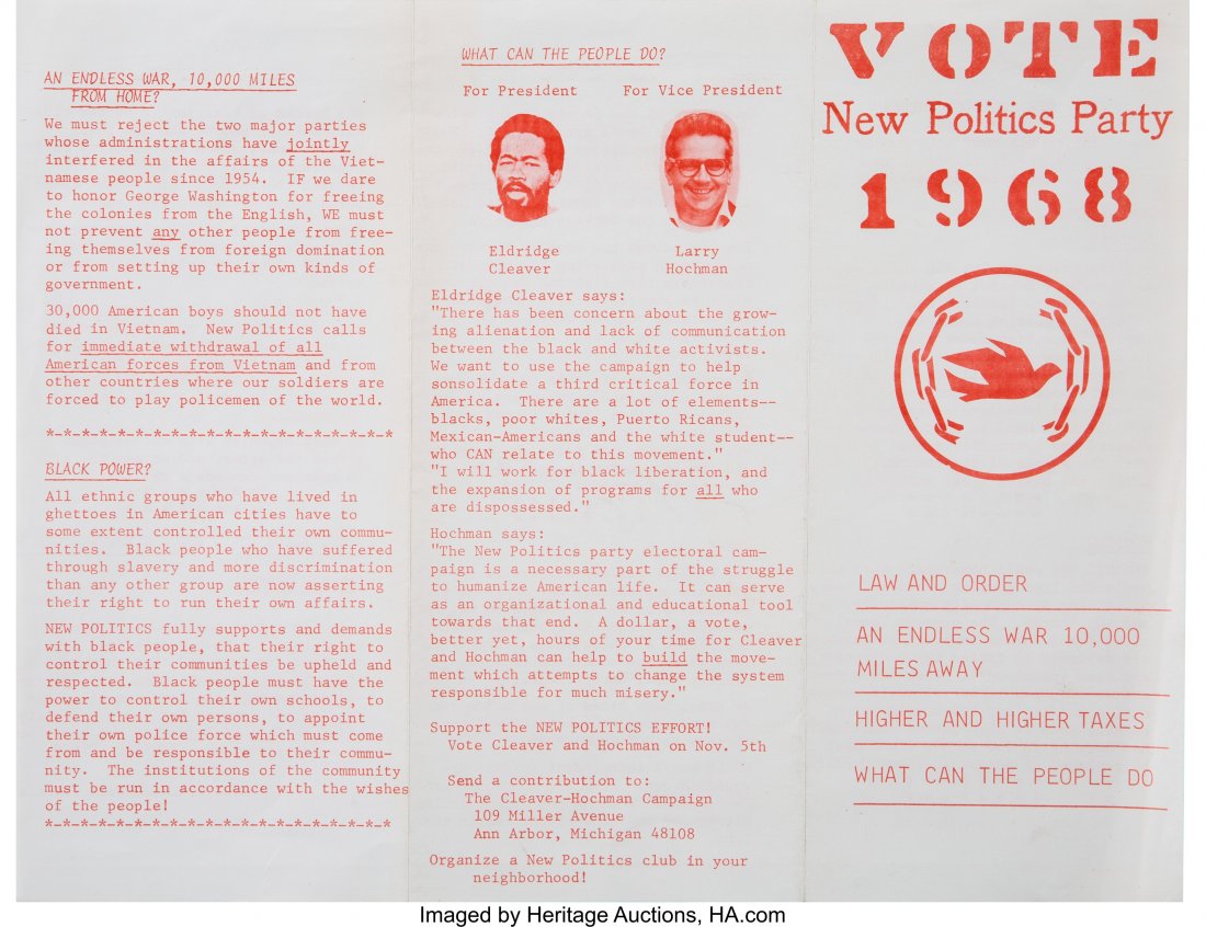 VOTE New Politics Party 1968. 8.5" x 11", trifo: VOTE New Politics Party 1968. 8.5" x 11", trifold brochure Ann Arbor, M