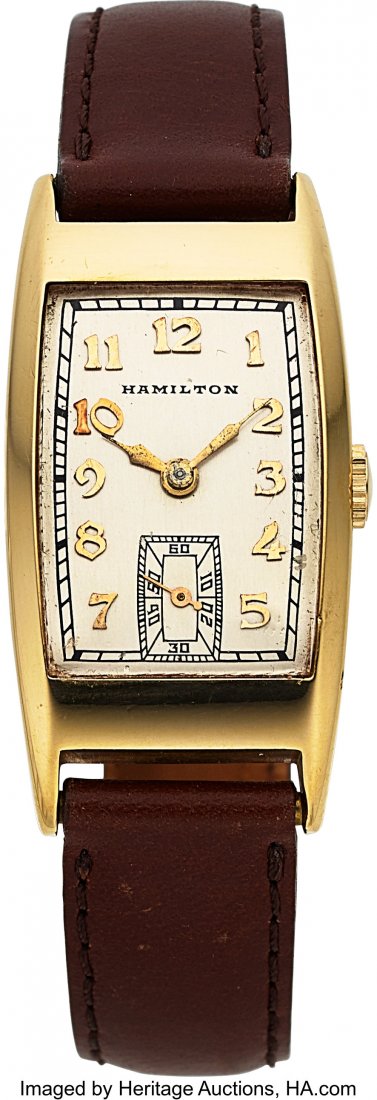 Hamilton, Richmond, Rare Model, 18K Yellow Gold,: Hamilton, Richmond, Rare Model, 18K Yellow Gold, Manual Wind, Circa 1937 Case: 21x40mm, 18
