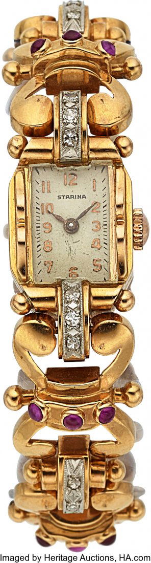 Swiss 18k Gold Diamond & Ruby Lady's Wristwatch (1 of 3)