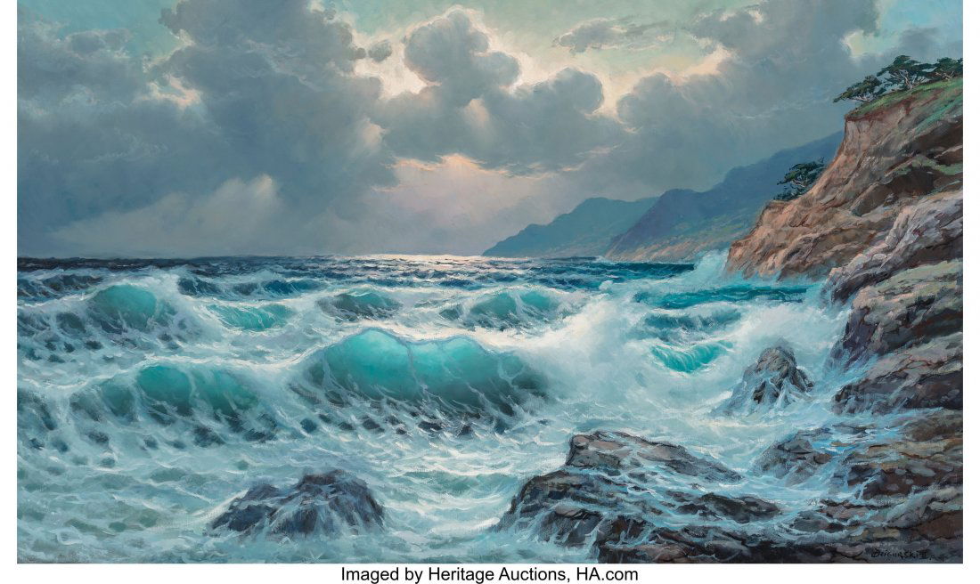 Alexander Dzigurski II (American, b. 1968) Mendo: Alexander Dzigurski II (American, b. 1968)Mendocino CoastOil on canvas3