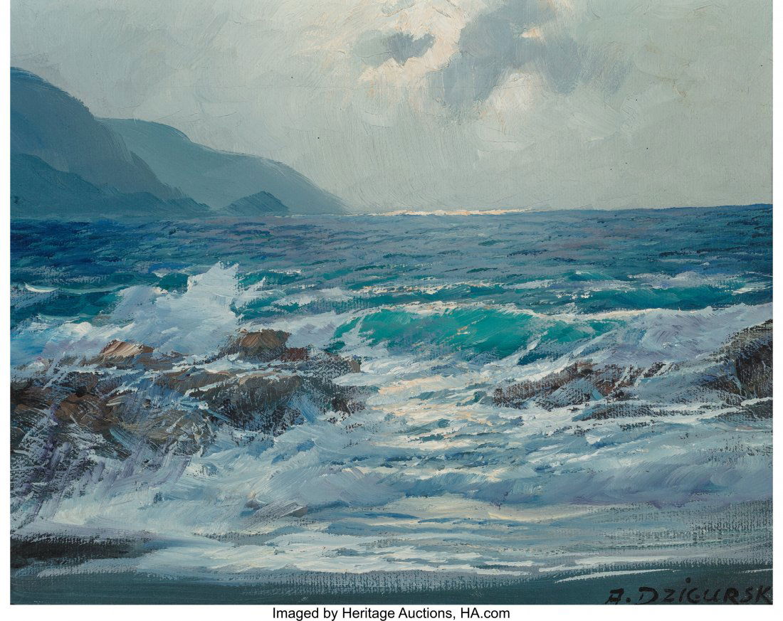 Alexander Dzigurski (Russian/American, 1911-1995: Alexander Dzigurski (Russian/American, 1911-1995)Carmel SeascapeOil on canv