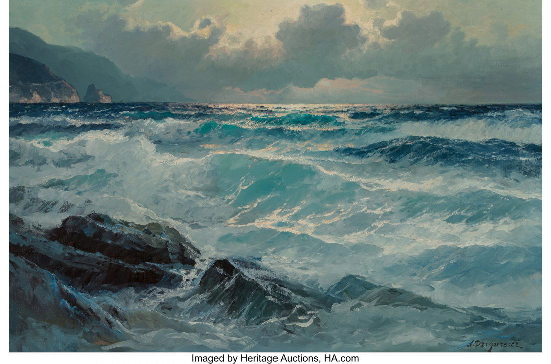 Alexander Dzigurski (Russian/American, 1911-1995: Alexander Dzigurski (Russian/American, 1911-1995)Crashing WavesOil on canva