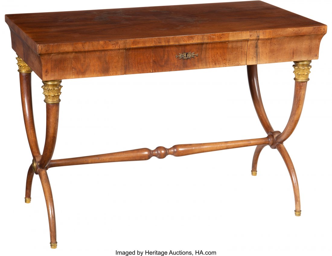 A Continental Biedermeier Cross Leg Console Tabl: A Continental Biedermeier Cross Leg Console Table, second quarter 19th century 29-1/4 x 41-