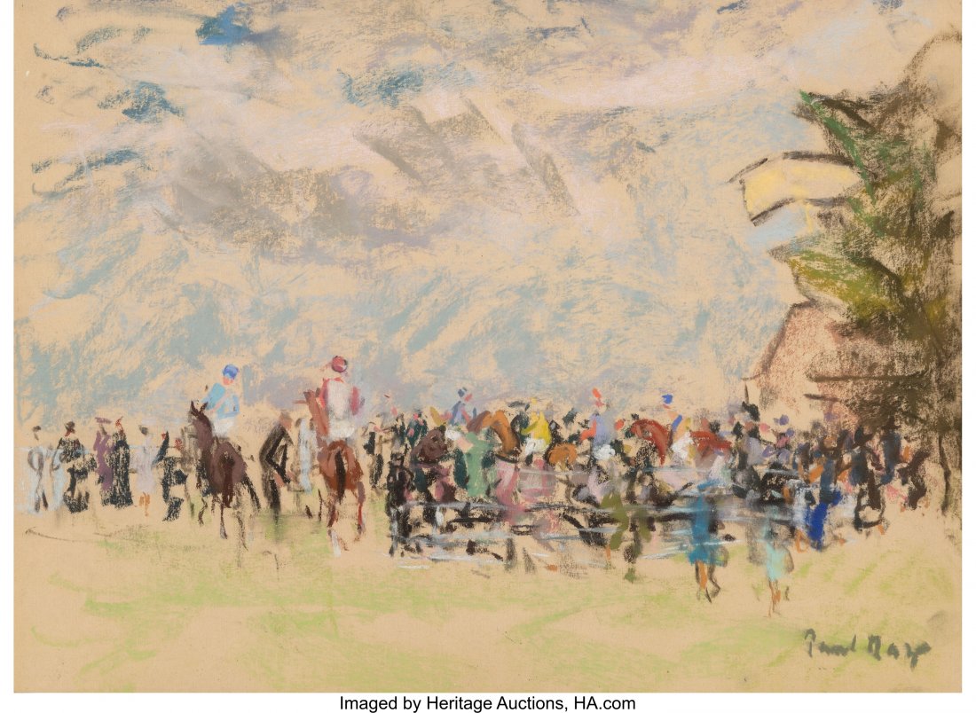 Paul Lucien Maze (French, 1887-1979) Paddock-Goo: Paul Lucien Maze (French, 1887-1979)Paddock-GoodwoodPastel on cream wove pa