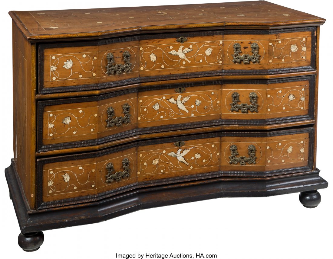 An Italian Provincial Bone Inlaid Serpentine Com: An Italian Provincial Bone Inlaid Serpentine Commode, 18th century 33-3/8 x 55-3/8 x 25-5/8
