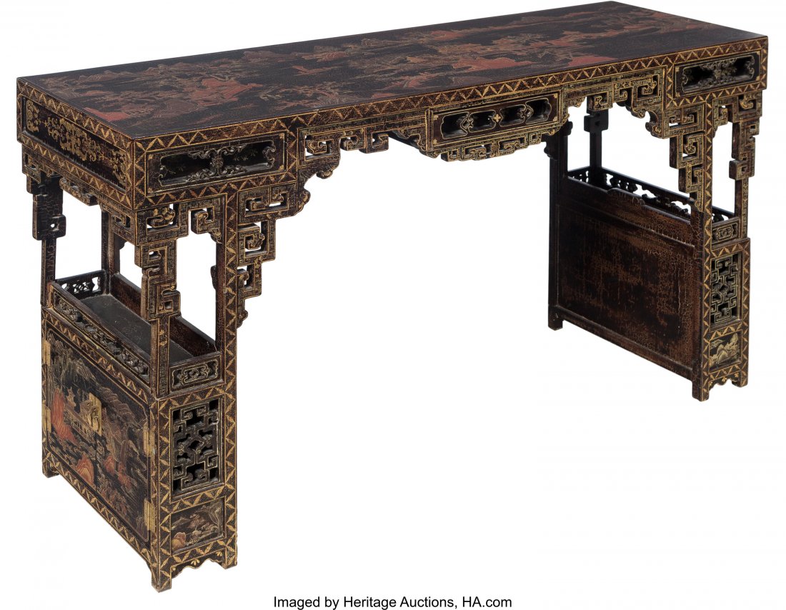 A Large Chinese Lacquered Hardwood Console Table: A Large Chinese Lacquered Hardwood Console Table, 19th century 33-3/8 x 60 x 19-1/4 inches