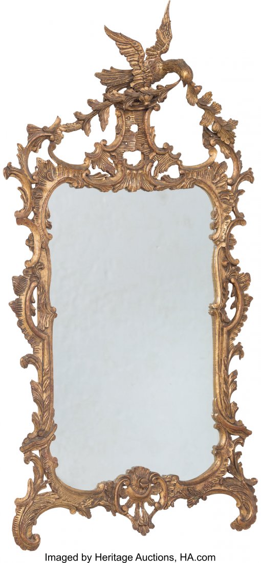A Chinese Chippendale-Style Carved Giltwood Mirr: A Chinese Chippendale-Style Carved Giltwood Mirror, 20th century 63-7/8 x 33-3/8 x 6 inches