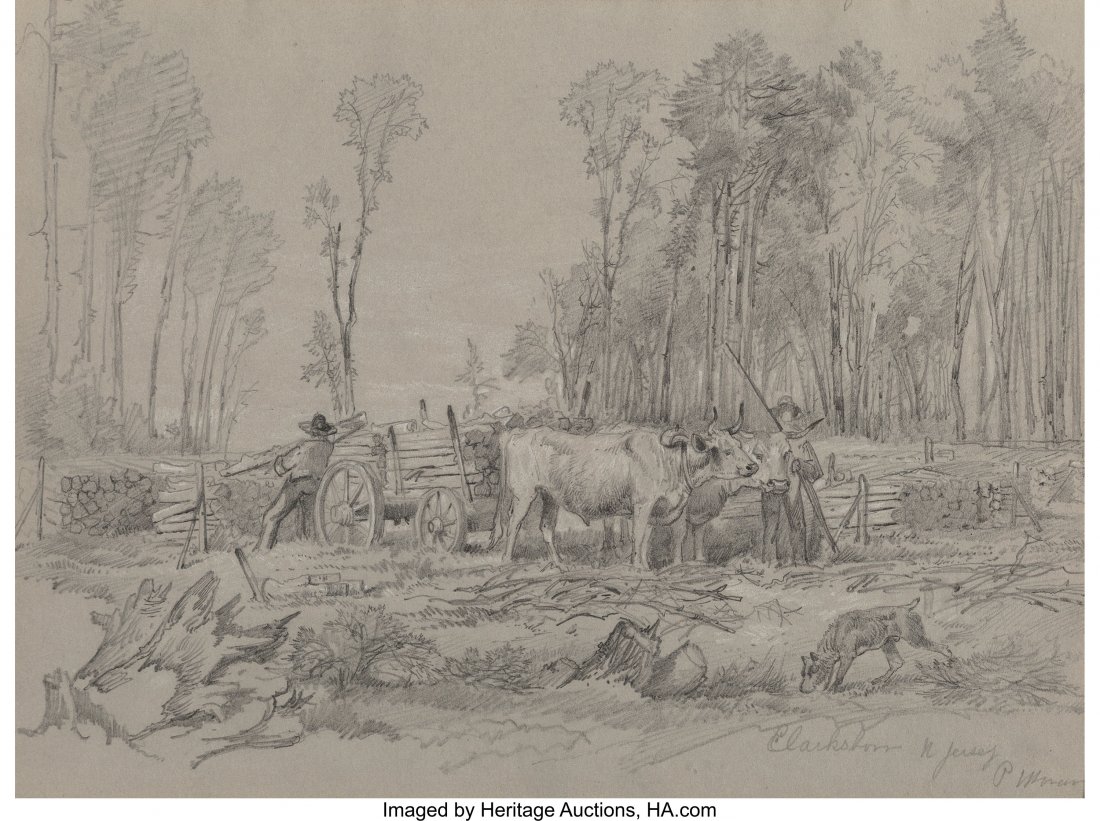 Peter Moran (American, 1841-1914) Clarksboro, Ne: Peter Moran (American, 1841-1914) Clarksboro, New Jersey Pencil on paper 7