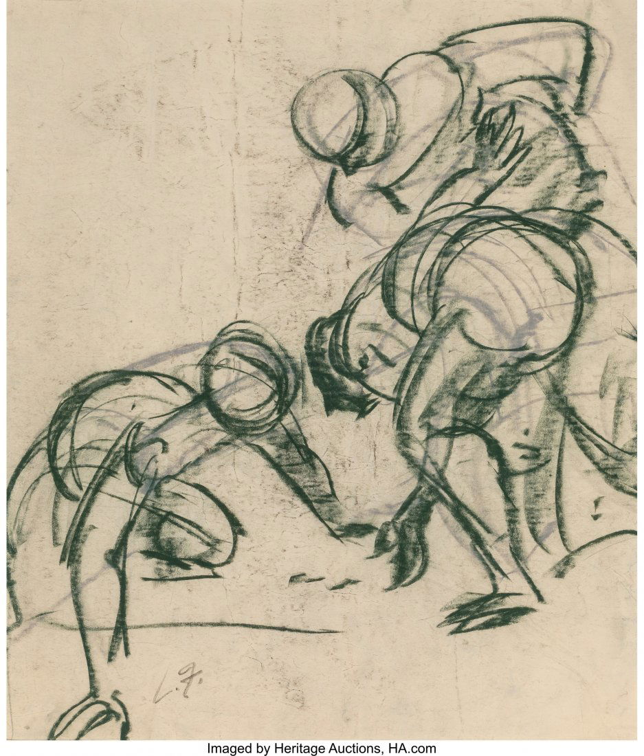Lorser Feitelson (American, 1898-1978) Three Fig: Lorser Feitelson (American, 1898-1978)Three Figures Football, 1952Charcoal