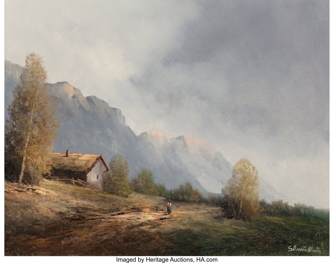 German School (20th Century) Mountain Farm Oil o: German School (20th Century)Mountain FarmOil on canvas16 x 20 inches (4