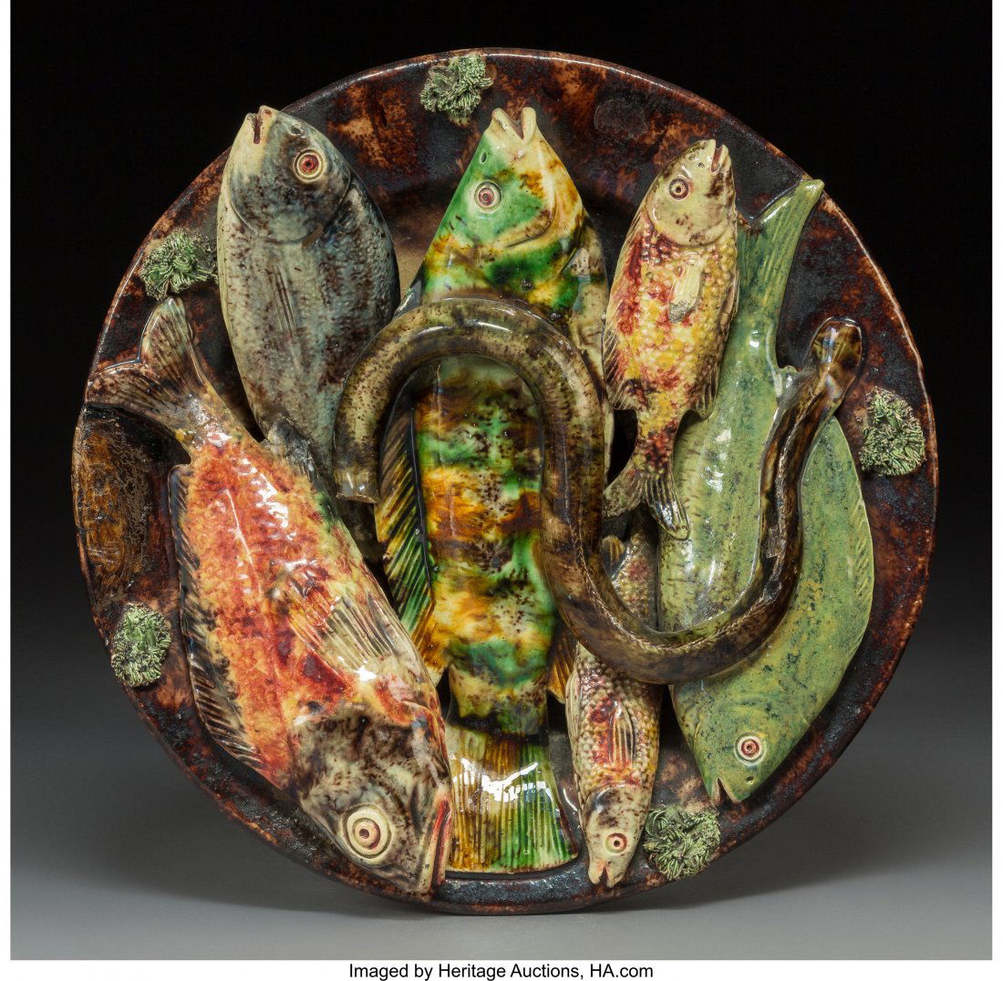 A Jose Alves Cunha Palissy Ware Plate, Caldas, P: A Jose Alves Cunha Palissy Ware Plate, Caldas, Portugal, late 19th century Marks: JOSE