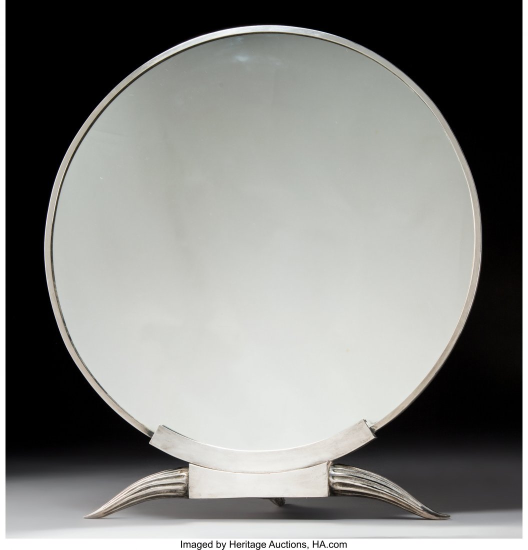 A Continental Art Deco Silver-Plated Dressing Mi: A Continental Art Deco Silver-Plated Dressing Mirror in the Manner of Émile-Jacques Ruhlmann, 20th century 18 x 16 x 5-1/4 inches (45.7 x 40.6 x 13.3 cm)