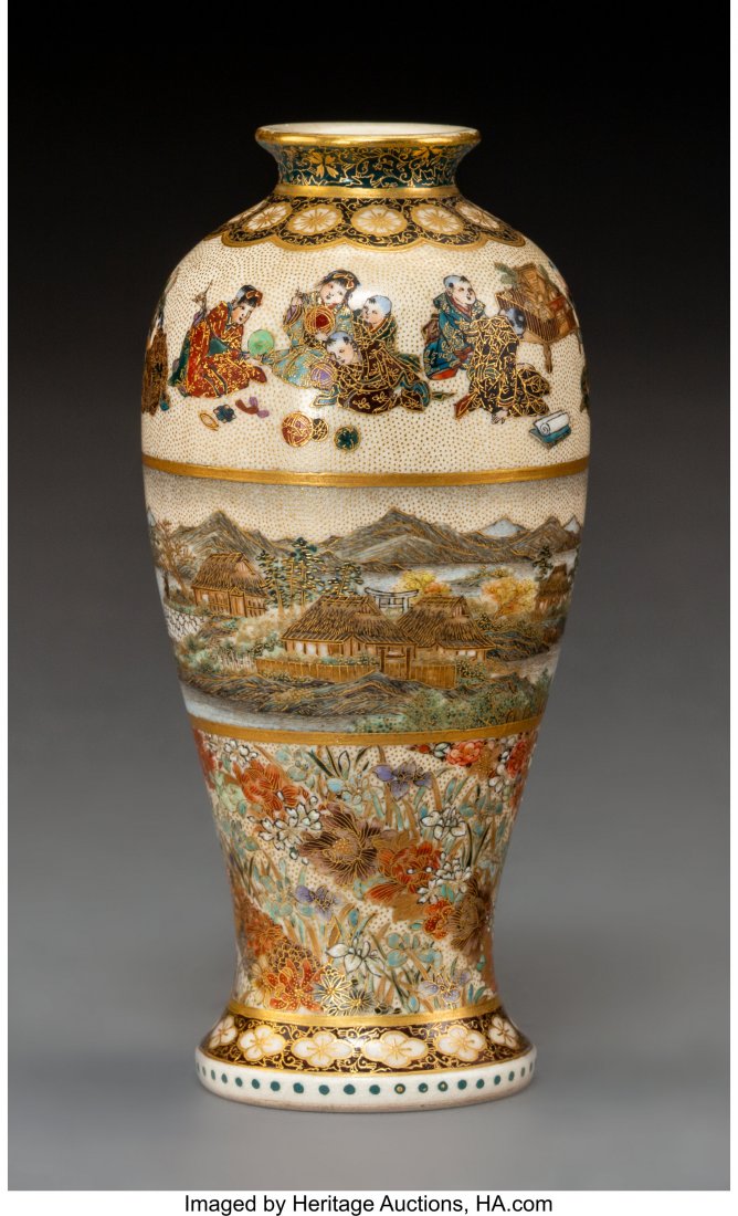 A Yabu Meizan Satsuma Earthenware Vase, Japan, M: A Yabu Meizan Satsuma Earthenware Vase, Japan, Meiji period, late 19th century Marks: (stud
