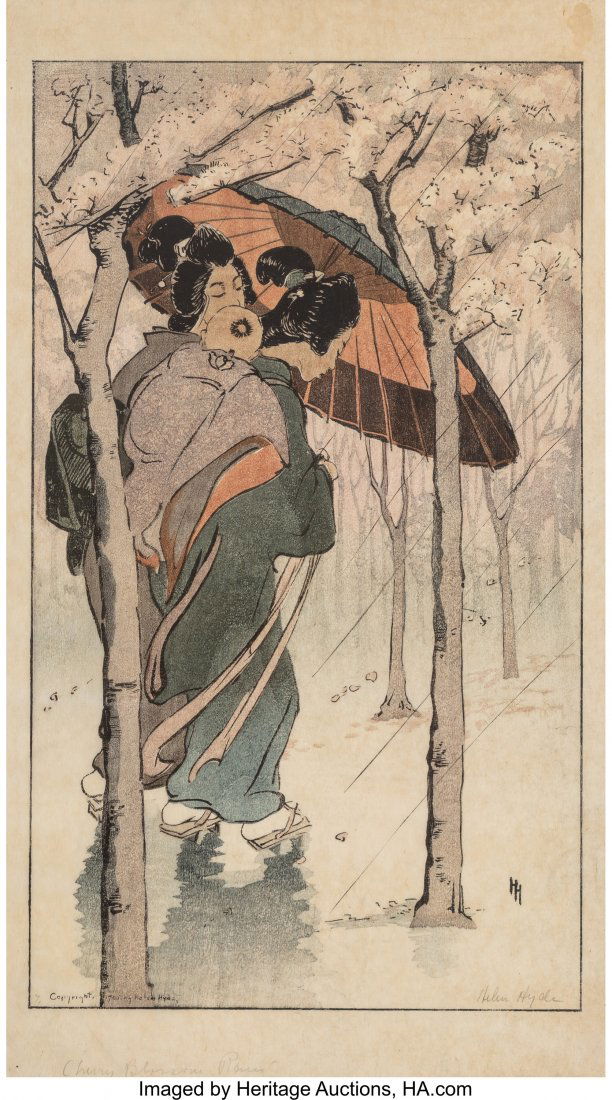 Helen Hyde (American, 1868-1919) The Bath, Cherr: Helen Hyde (American, 1868-1919)The Bath, Cherry Blossom Rain, 1905Woo