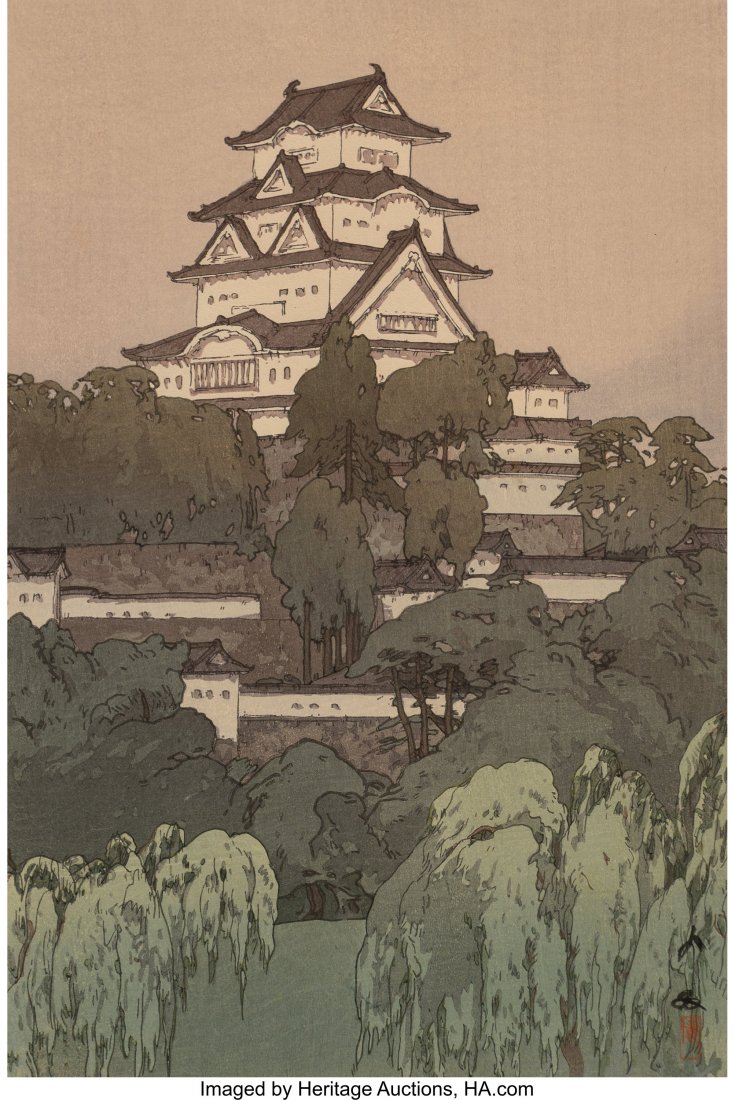 Hiroshi Yoshida (Japanese, 1876-1950) Three Wood: Hiroshi Yoshida (Japanese, 1876-1950) Three Woodblock Prints with Two Additional Prints