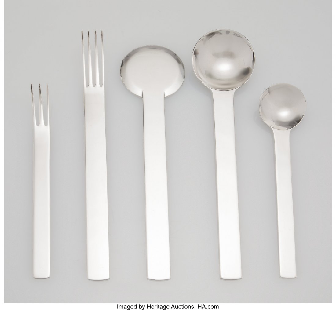 Takenobu Igarashi (Japanese, b. 1944) Twenty-Pie: Takenobu Igarashi (Japanese, b. 1944)Twenty-Piece Modern Art Pattern Stainless Steel Flatware Ser