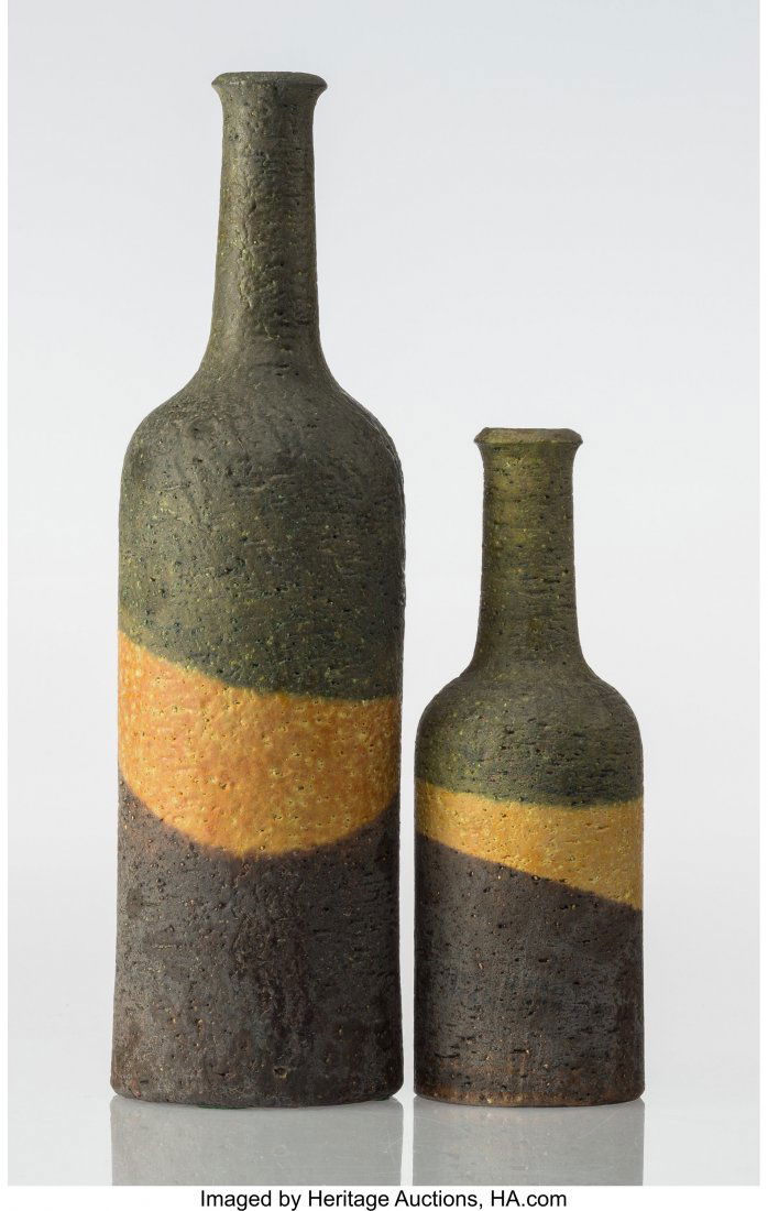 Marcello Fantoni (Italian, 1915-2011) Two Vases,: Marcello Fantoni (Italian, 1915-2011)Two Vases, circa 1955, RaymorGlazed stoneware