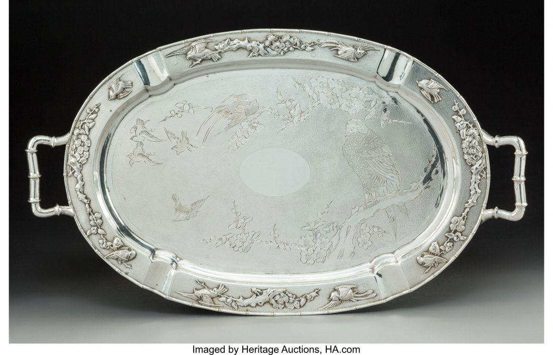 A Zee Sung Silver Two-Handled Tray with Engraved (1 of 3)