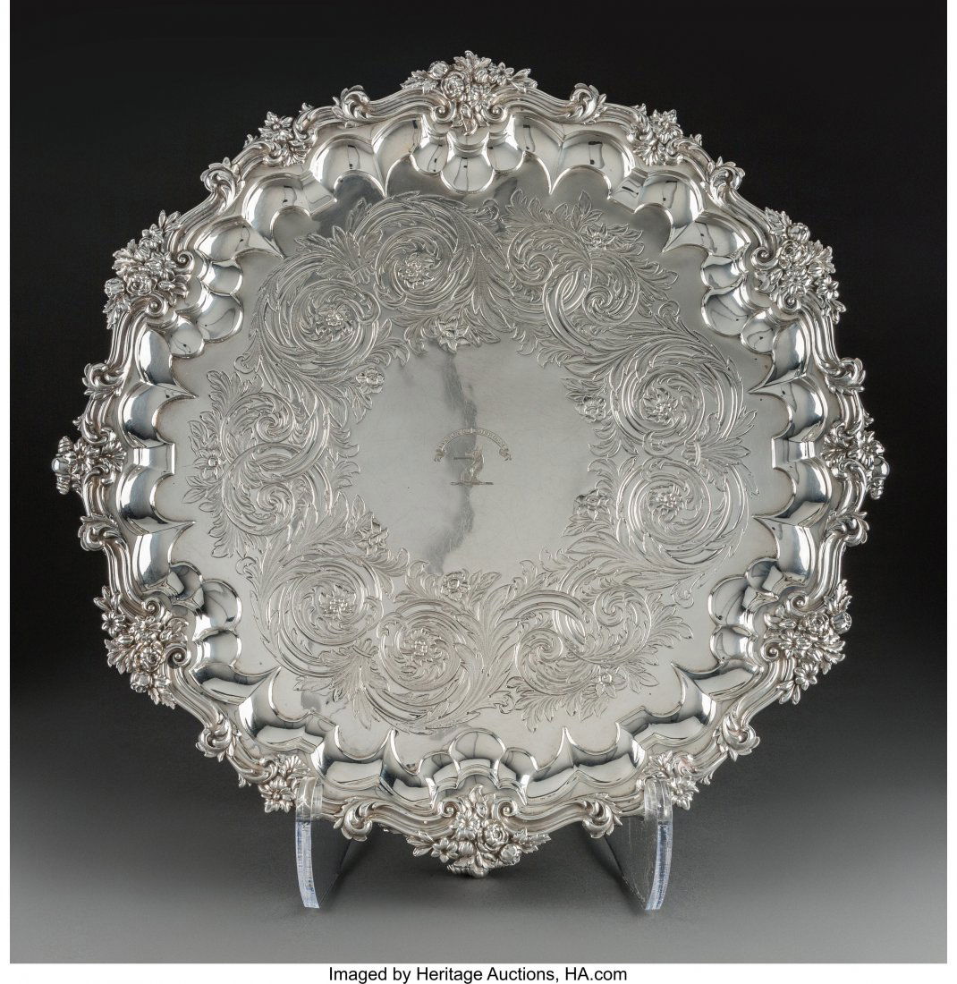 A Large Edward Barnard & Sons Silver Footed Tray (1 of 3)