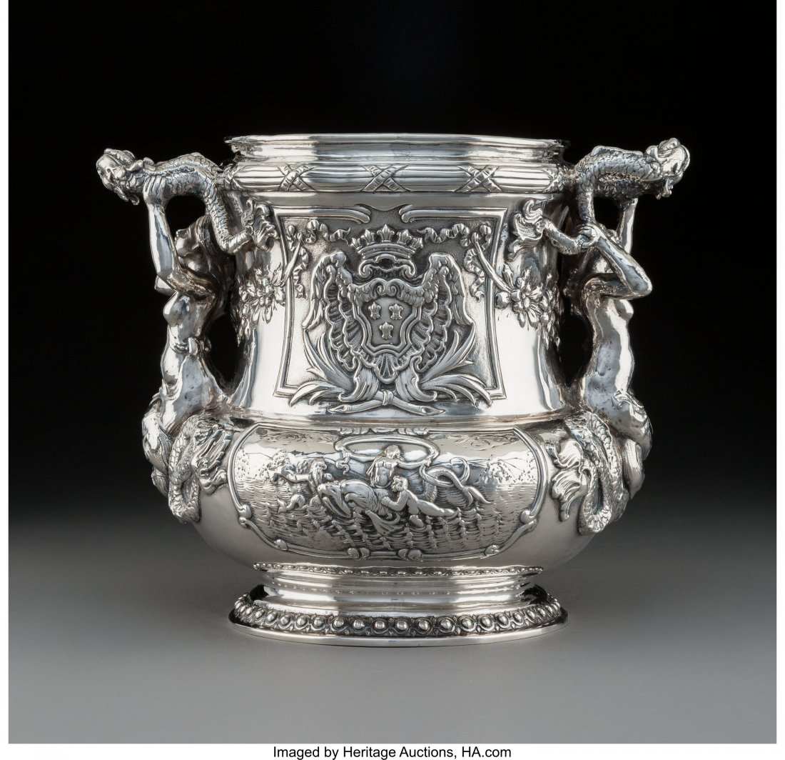 A Continental Silver Wine Cooler after Juste-Aur: A Continental Silver Wine Cooler after Juste-Aurèle Meissonnier& early 20th century Marks: STERL