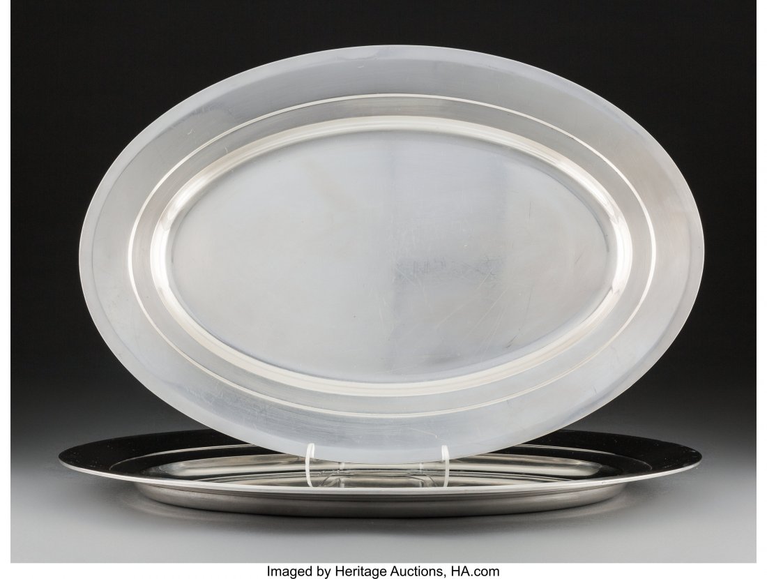 A Pair of Lutz & Weiss Silver Oval Serving Trays (1 of 3)