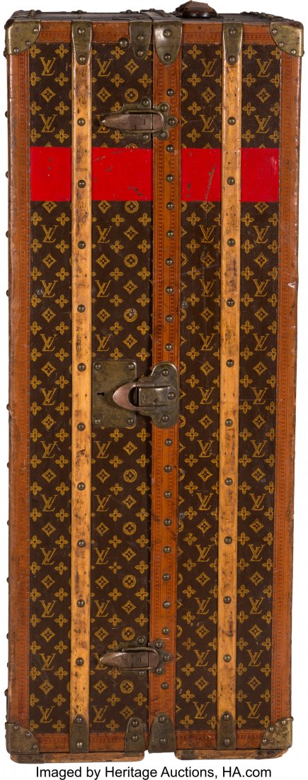 Louis Vuitton Painted Monogram Coated Canvas Ver: Louis Vuitton Painted Monogram Coated Canvas Vertical Steamer Trunk Condition: 4 2