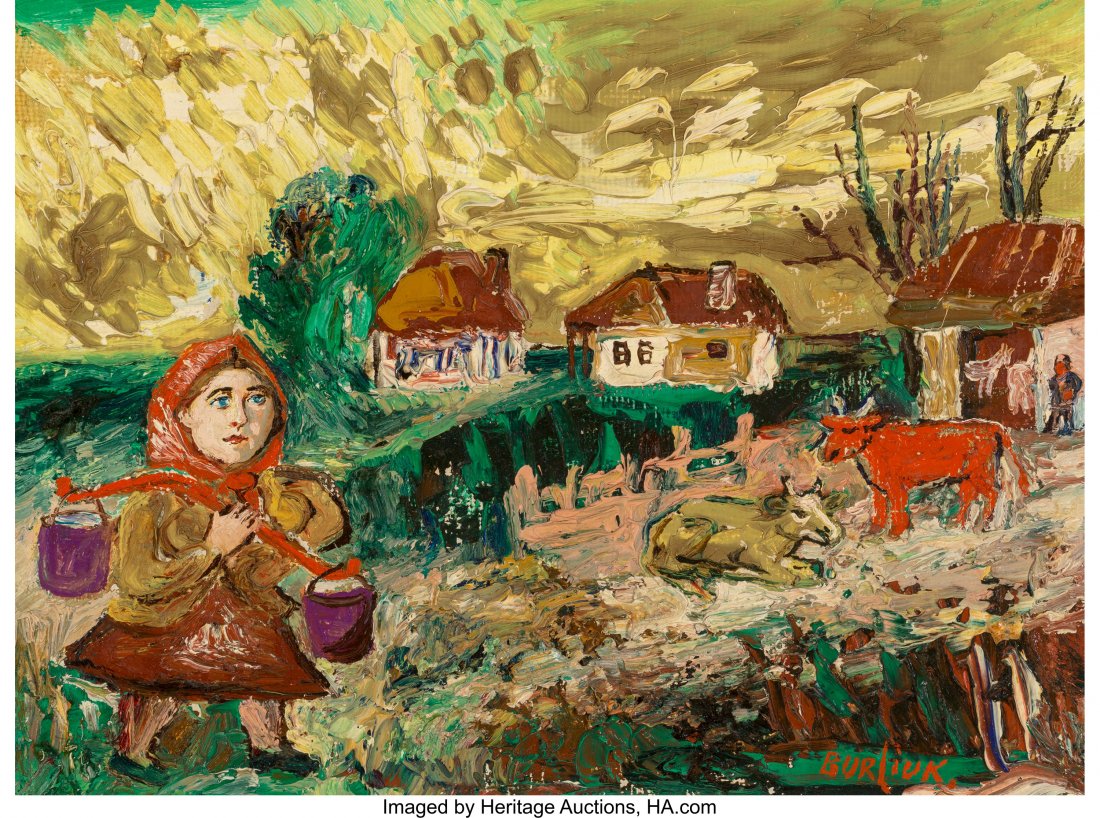 David Burliuk (Ukrainian/American, 1882-1967) Wa: David Burliuk (Ukrainian/American, 1882-1967) Water Carrier Oil on canvas