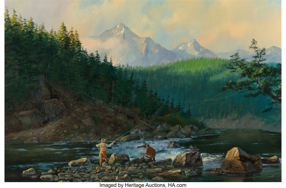 Brett James Smith (b.1958) Fly Fishing Oil on Ma: Brett James Smith (b.1958)Fly FishingOil on Masonite24 x 36 inches (61.