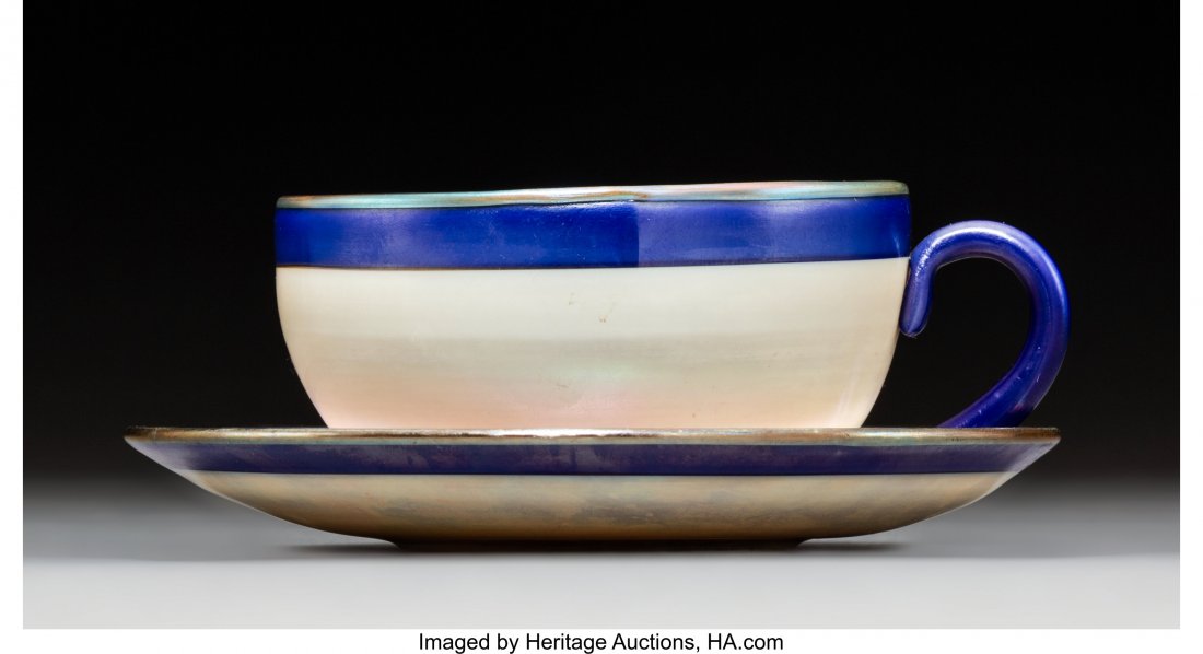 Tiffany Studios Favrile Glass Cup and Saucer Cir: <!-- Begin Description --> <div style="font-family: Arial, Verdana, Helvetica; font-size: 12pt; margin: 10px 25px 10px 25px;"> <B>Tiffany Studios Favrile Glass Cup and Saucer</B&g