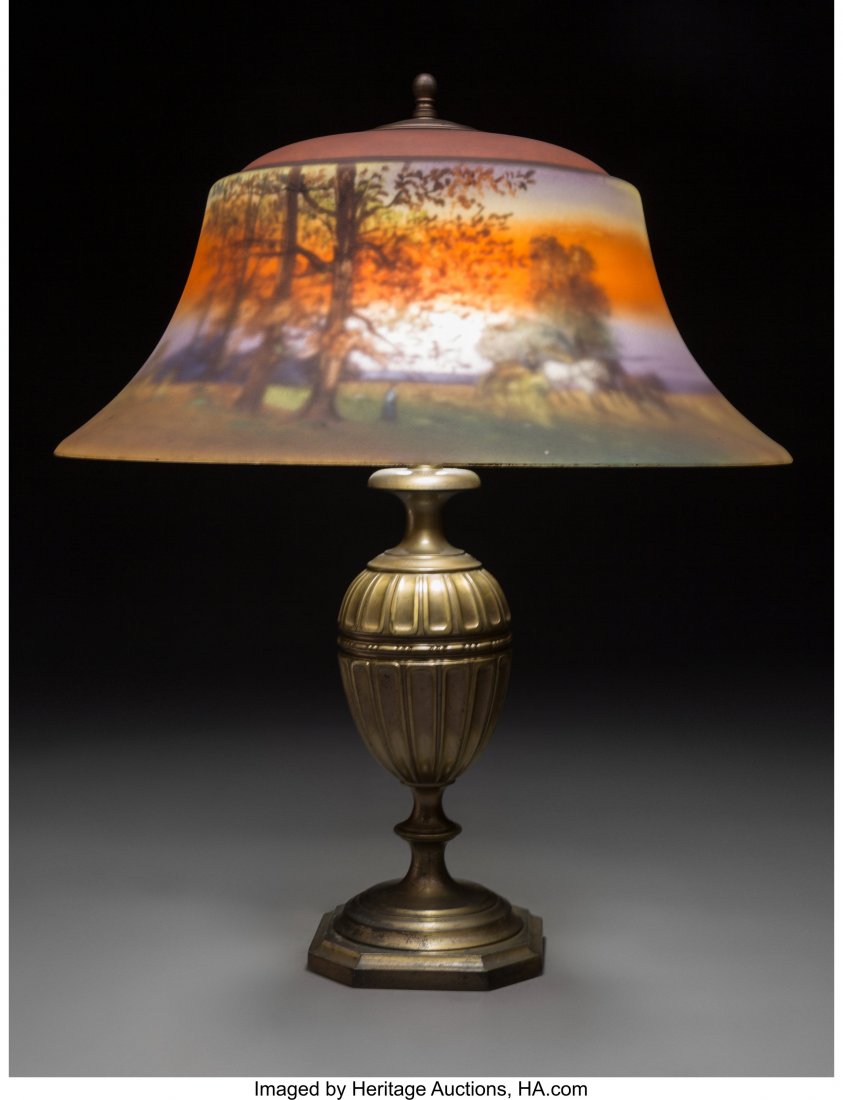 Pairpoint Gilt Bronze and Reverse Painted Glass : <!-- Begin Description --> <div style="font-family: Arial, Verdana, Helvetica; font-size: 12pt; margin: 10px 25px 10px 25px;"> <B>Pairpoint Gilt Bronze and Reverse Painted Glass Tabl