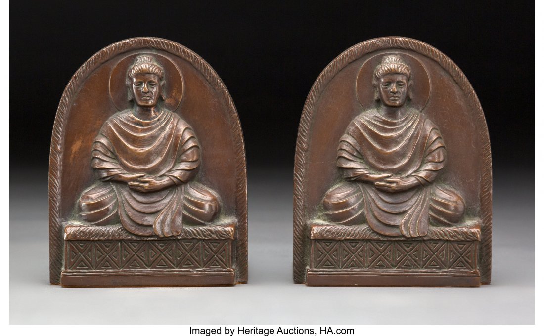 Rare Pair of Tiffany Studios Bronze Buddha Booke: <!-- Begin Description --> <div style="font-family: Arial, Verdana, Helvetica; font-size: 12pt; margin: 10px 25px 10px 25px;"> <B>Rare Pair of Tiffany Studios Bronze&nbsp;</B&
