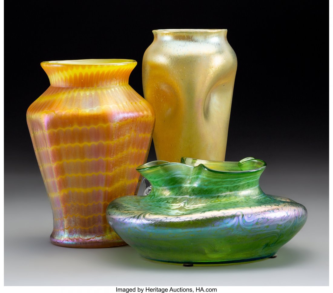 Two Loetz Glass PhaenomenVases and a SilberirisV: <!-- Begin Description --> <div style="font-family: Arial, Verdana, Helvetica; font-size: 12pt; margin: 10px 25px 10px 25px;"> <B>Two Loetz Glass&nbsp;</B></I><B&g