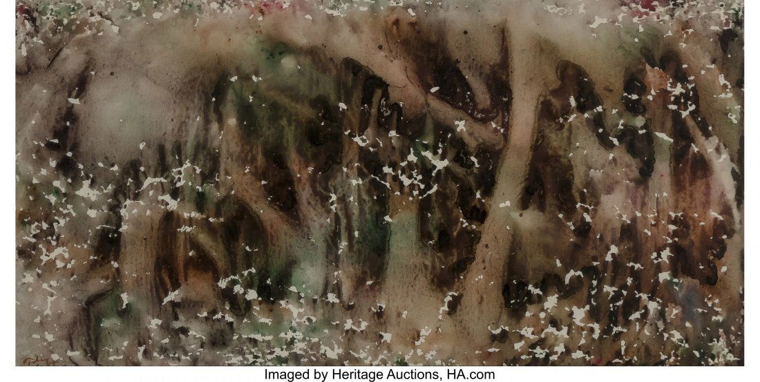 Mark Tobey (1890-1976) Gothic Woods, 1965 Mixed: Mark Tobey (1890-1976) Gothic Woods, 1965 Mixed media on thin laid paper 22 x 41-1/2 inches (55.9 x 105.4 cm) Signed and dated lower left and lower right: Tobey 65 Titled verso: Gothic Woods PROVENANC