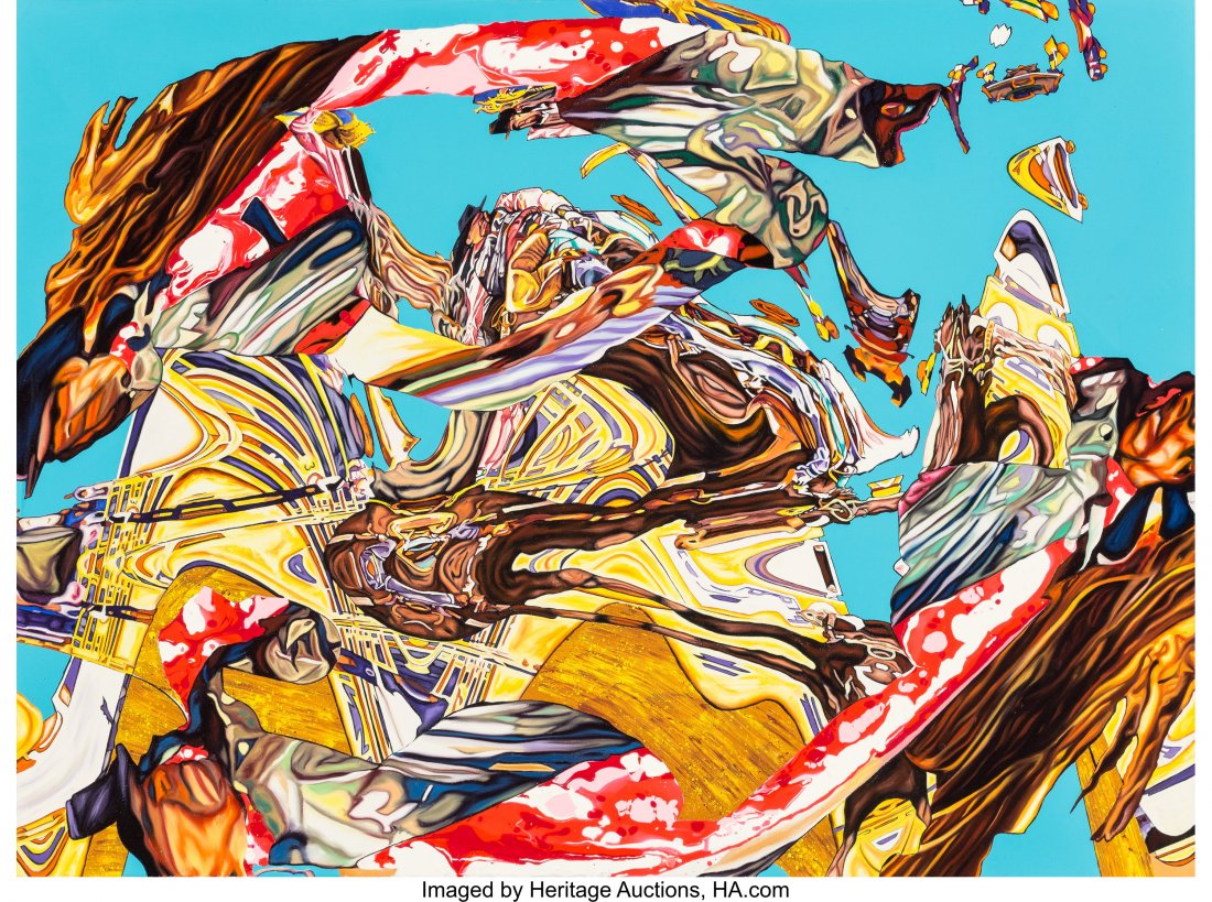 Jin Meyerson (b. 1972) Cowboy Thursdays, 2005 Oi: Jin Meyerson (b. 1972) Cowboy Thursdays, 2005 Oil and acrylic on canvas 36 x 48 inches (91.4 x 121.9 cm) Signed, titled, and dated on the reverse: Jin Meyerson / Cowboy Thurs. 2005 PROVENANCE: Private