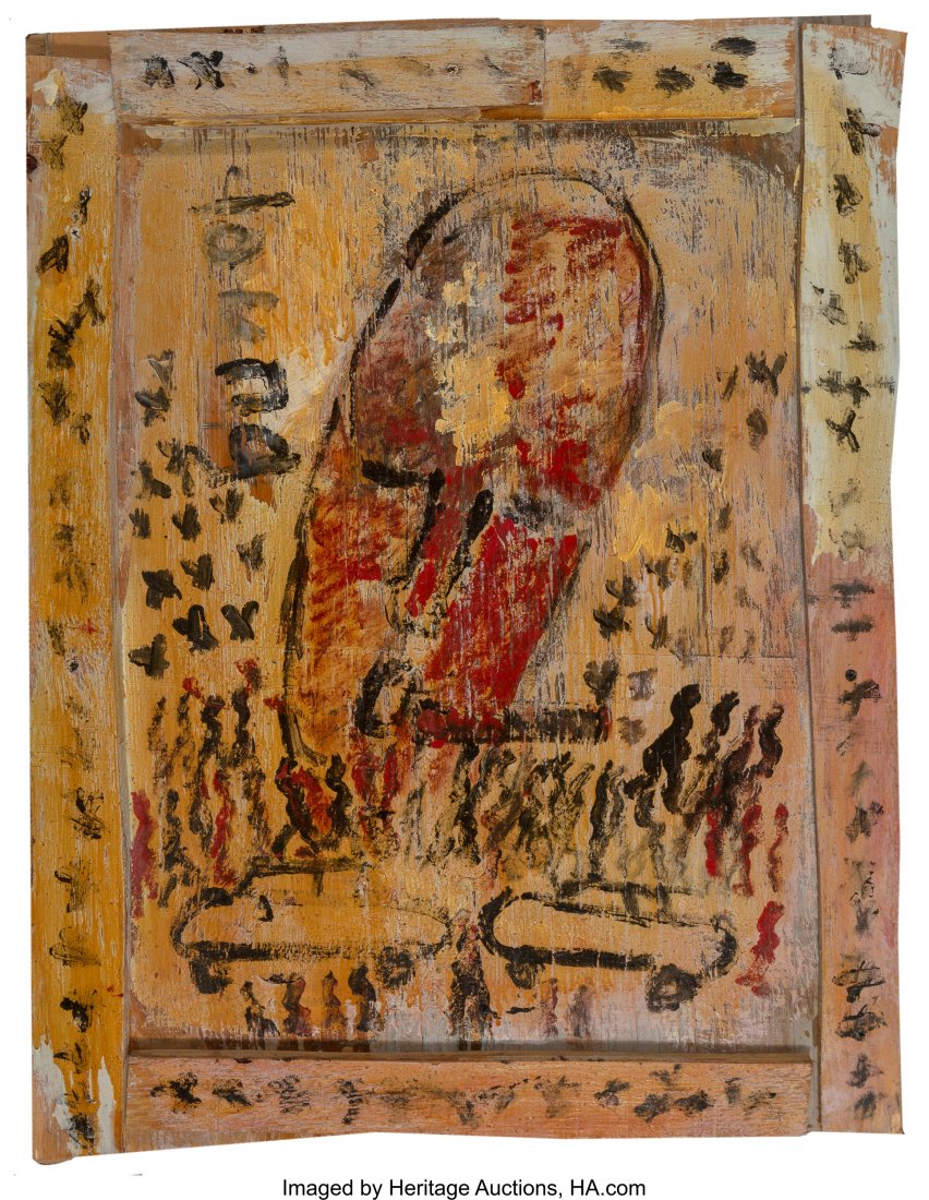 Purvis Young (1943-2010) Big Smoke, circa 1997 O: Purvis Young (1943-2010) Big Smoke, circa 1997 Oil on found wood panels 31-1/2 x 25 inches (80.0 x 63.5 cm) Signed upper left: Young PROVENANCE: The artist; Private collection, Deerfield Beach, Florid