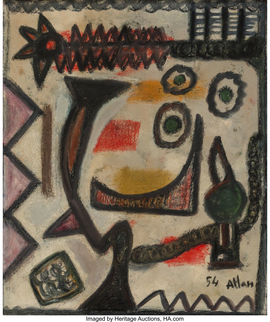 Jean-Michel Atlan (1913-1960) L'Egyptienne, 1954: Jean-Michel Atlan (1913-1960) L'Egyptienne, 1954 Oil on canvas 25-3/4 x 21-1/4 inches (65.4 x 54.0 cm) Signed and dated lower right: 54 Atlan Signed and titled on the reverse: Atlan / L'egyptienne PRO