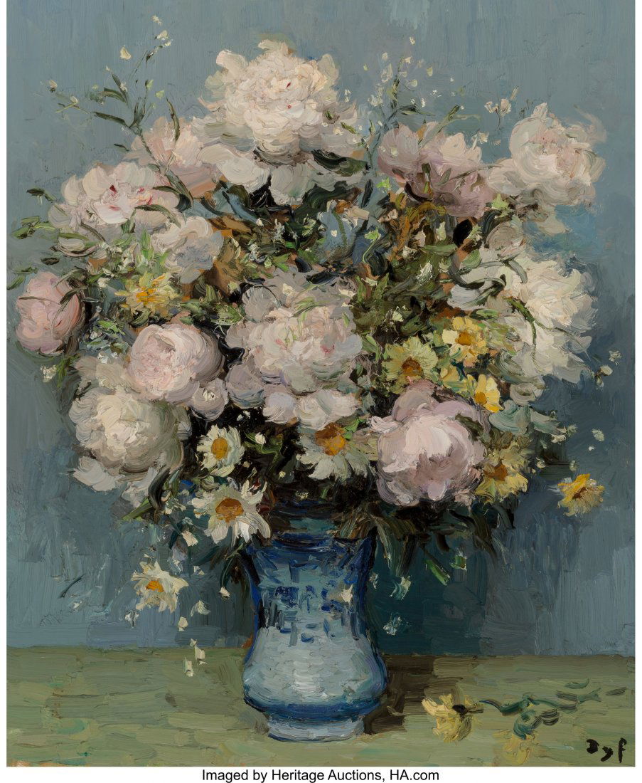 Marcel Dyf (French, 1899-1985) Pivoines: Marcel Dyf (French, 1899-1985) Pivoines et anémones au vase de delft (Peonies and anemones in a Delft vase), 1964 Oil on canvas 28 x 22-1/2 inches (71.1 x 57.2 cm) Signed lower right: Dyf PROVE