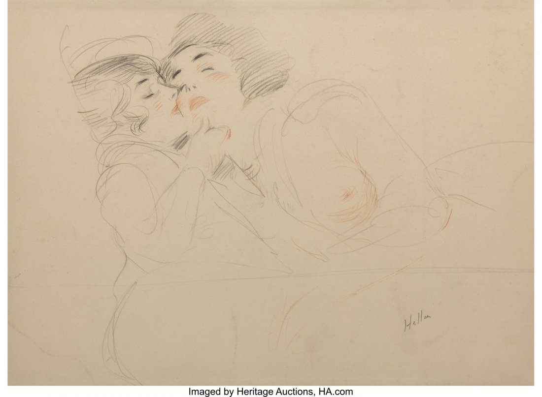 Paul César Helleu (French, 1859-1927) Two: Paul César Helleu (French, 1859-1927) Two women Black and red colored pencils on paper 14-3/4 x 20-1/4 inches (37.6 x 51.6 cm) (sight) Signed lower right: Helleu PROVENANCE: Sotheby's, New York