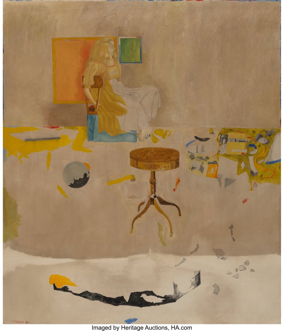 Jorge Castillo (Spanish, b. 1933) Marienza Senta: Jorge Castillo (Spanish, b. 1933) Marienza Sentada, 1981 Oil and acrylic on canvas 69 x 59 inches (175.3 x 149.9 cm) Signed and dated lower left: Castillo 1981 PROVENANCE: The artist; Private collecti