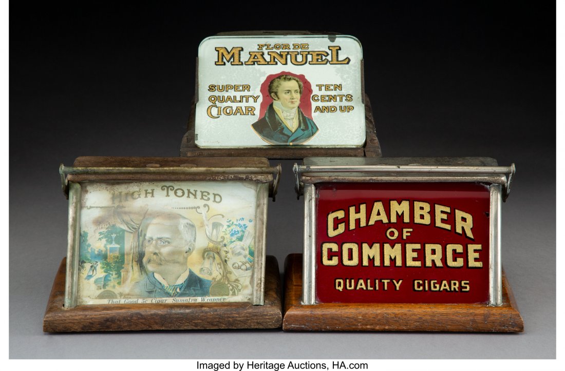 Three Metal and Glass Commercial Countertop Ciga: Three Metal and Glass Commercial Countertop Cigar Cutters, late 19th century-early 20th century 5-1/4 x 8 x 5-3/4 inches (13.3 x 20.3 x 14.6 cm) HID03101242017