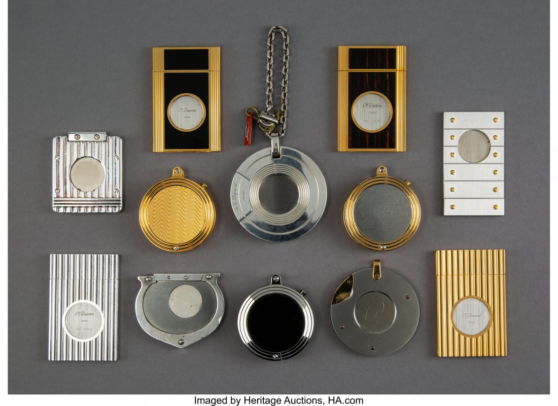 Twelve Cigar Cutters, late 20th century Marks: (: Twelve Cigar Cutters, late 20th century Marks: (various purity, assay, and maker's marks) 2-1/4 x 1-3/8 inches (5.7 x 3.5 cm) The lot comprising: 1 S.T. Dupont gold plate cigar cutter; 1 S.T. Dupont s