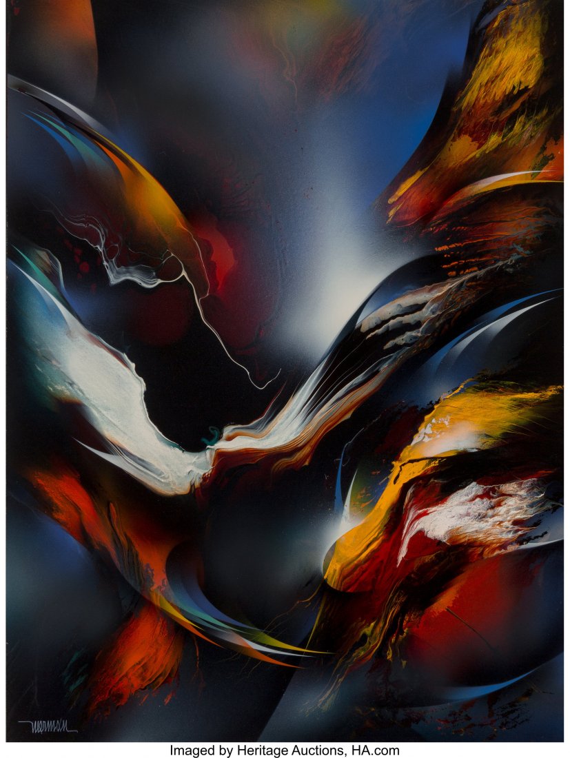 Leonardo M. Nierman (American/Mexican, b. 1932): Leonardo M. Nierman (American/Mexican, b. 1932) Magic Flight, 1995 Acrylic on Masonite 32 x 24 inches (81.3 x 61.0 cm) Signed lower left: Nierman Signed, dated, titled, and dedicated on the reverse: M